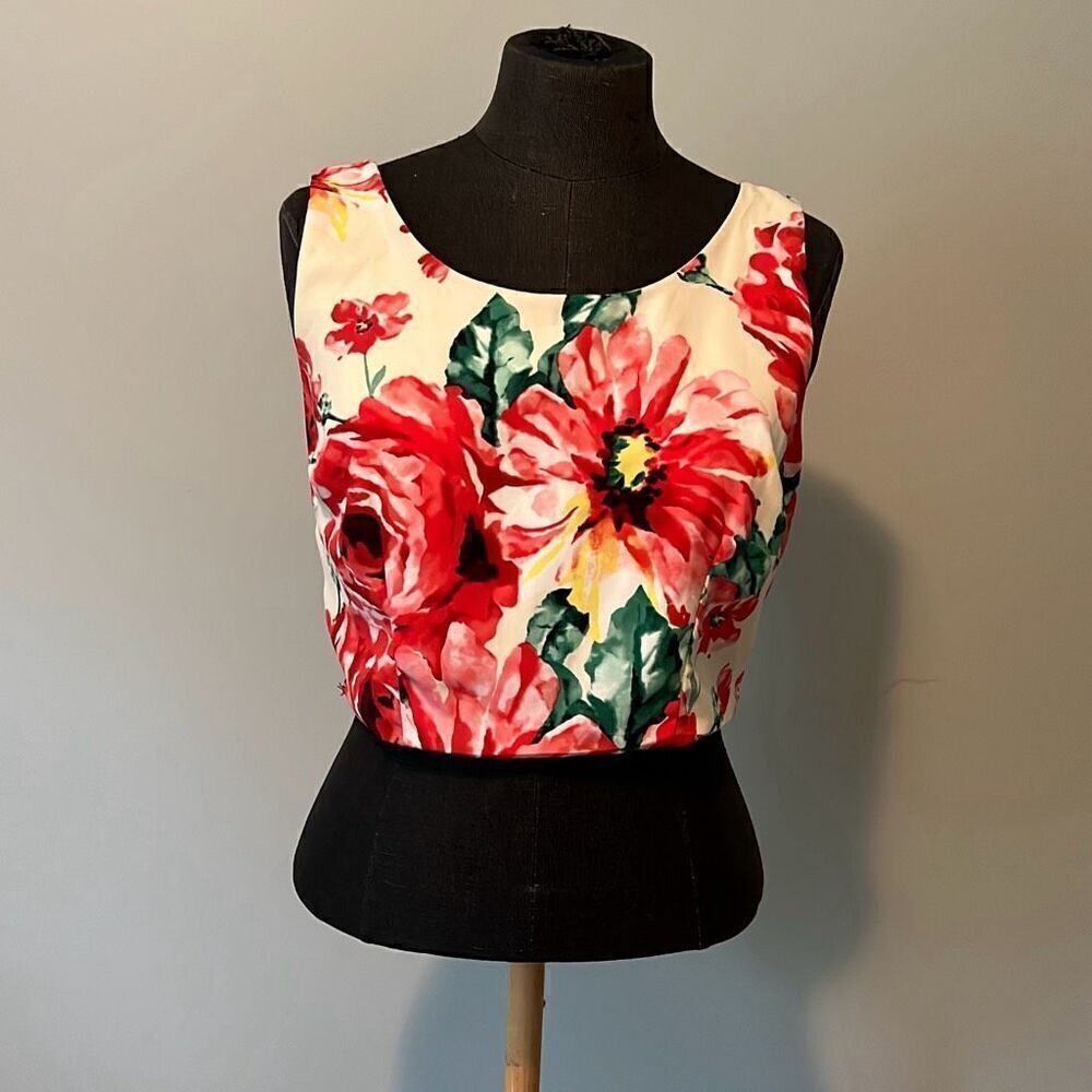 Guess Los Angeles Women's Multicolor Floral Tie Back Cropped Top Medium